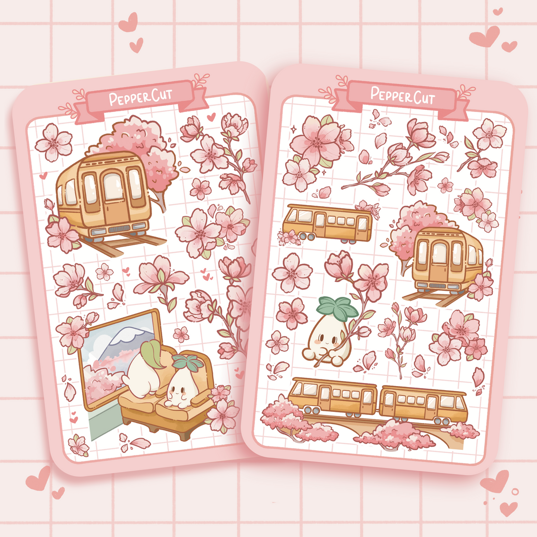 A6. Cherry Blossoms and Trains Sticker Sheets