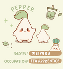 Character profile of Pepper the Sprout with illustrations and text on a light green background