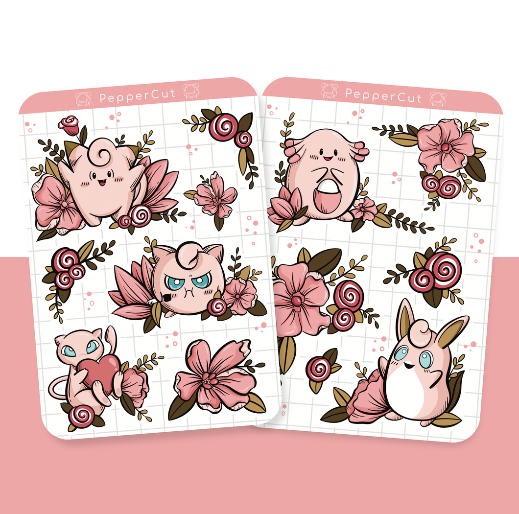 Pink Pokemon Sticker Sheet Set