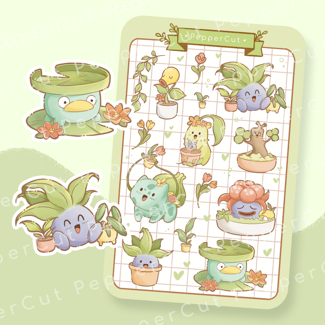 PokePlants Sticker Sheet - Grass Pokemon Sticker Sheet
